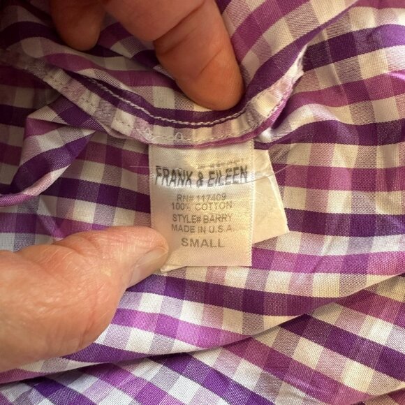 Frank and Eileen Purple Gingham Barry Long Sleeve Shirt  Small  100% Cotton - Picture 5 of 5